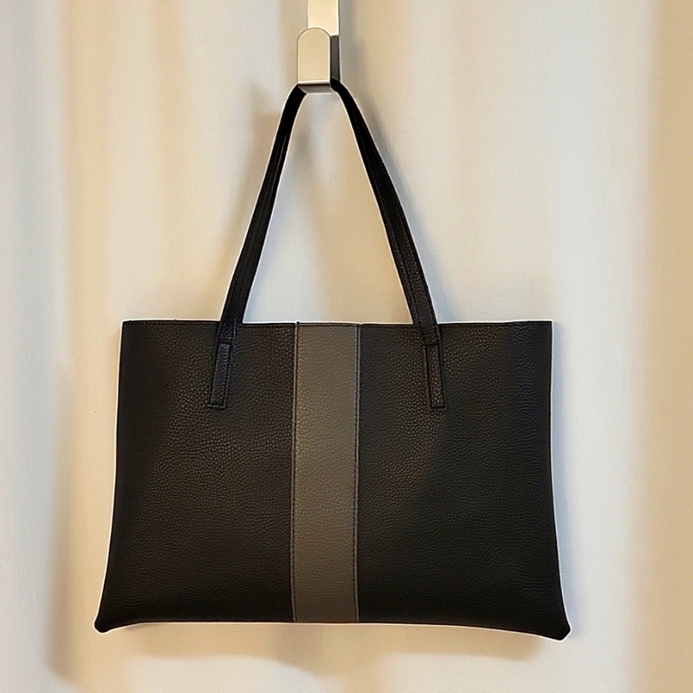 Vince Camuto NWOT leather tote/laptop bag, Black with gray stripe
